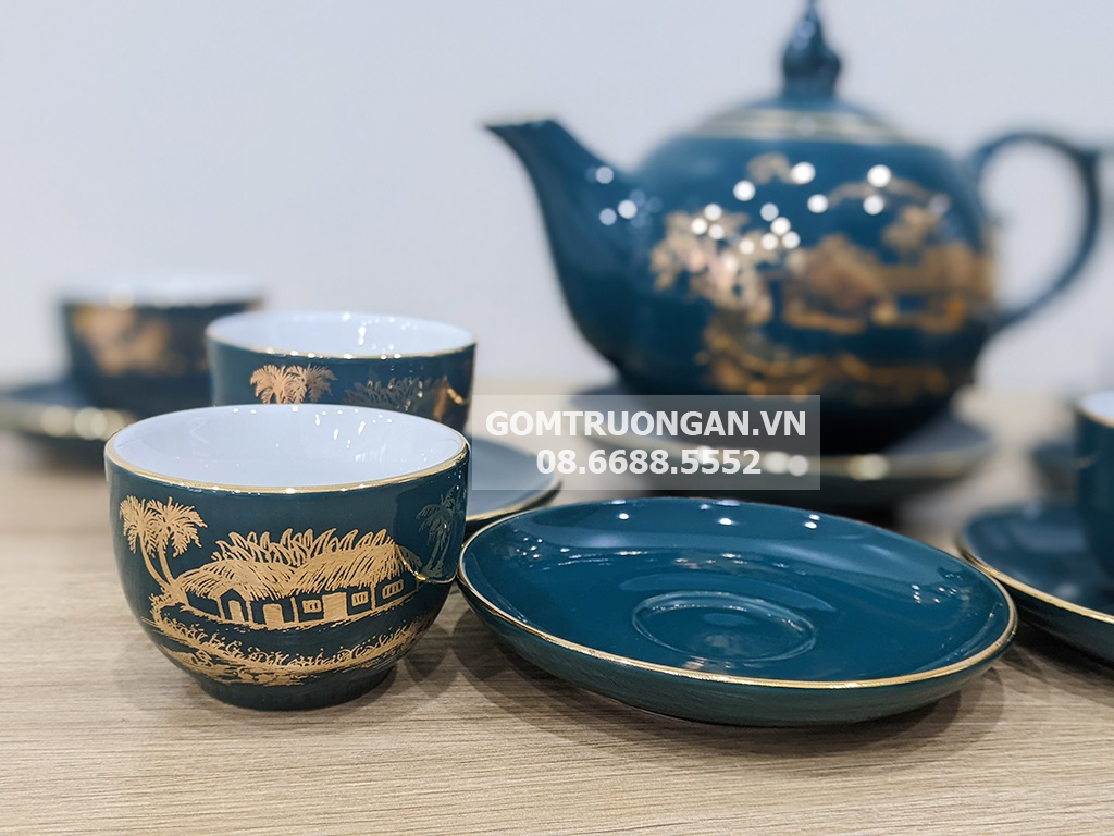 Ấm trà Bát Tràng men xanh cổ vịt 500ml cao cấp Mộc Hương Giang