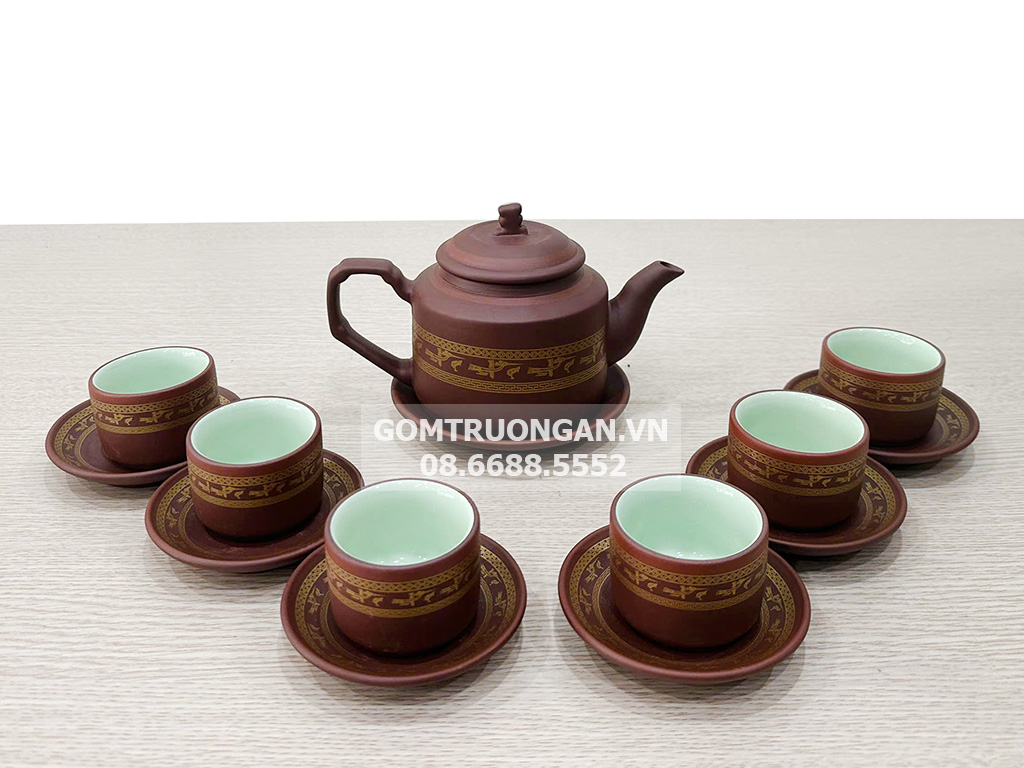 Bộ ấm chén tử sa Bát Tràng Âu Lạc cao cấp sang trọng quà tặng 