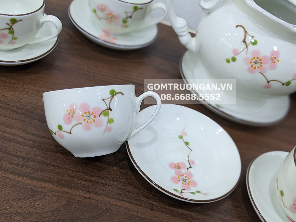 Bộ Ấm Chén Bát Tràng Men Kem Phú Quý Vẽ Tay Đào Hồng Đẹp Bộ Ấm Chén Bát Tràng Men Kem Phú Quý Vẽ Tay Đào Hồng Đẹp