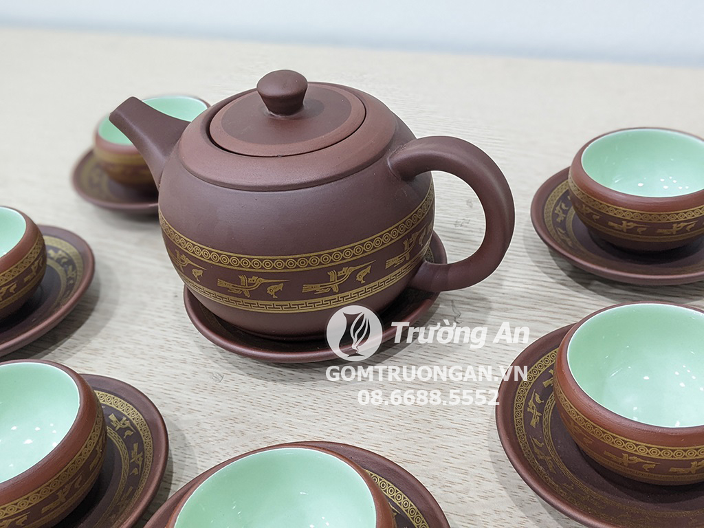 Bộ ấm trà tử sa Bát Tràng 14 món sang trọng, quà tặng ý nghĩa