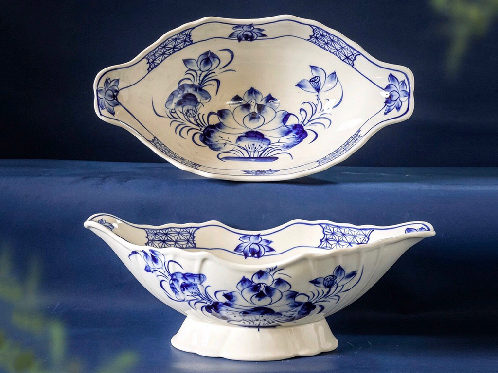 Bát gốm hoa sen xanh đựng gà cúng trang nghiêm đẹp 