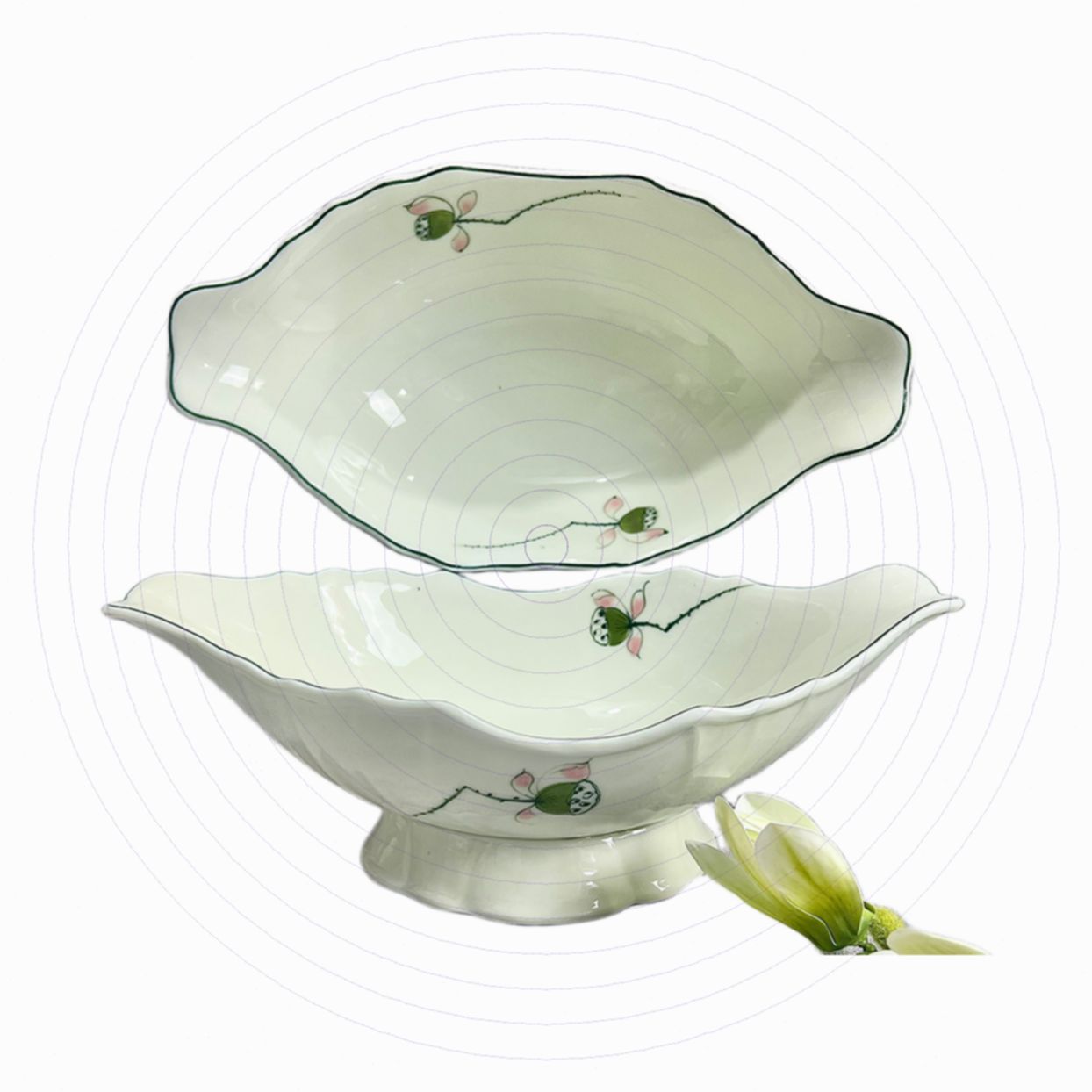 Bát đựng gà cúng sứ Bát Tràng vẽ nhụy sen chất lượng cao 