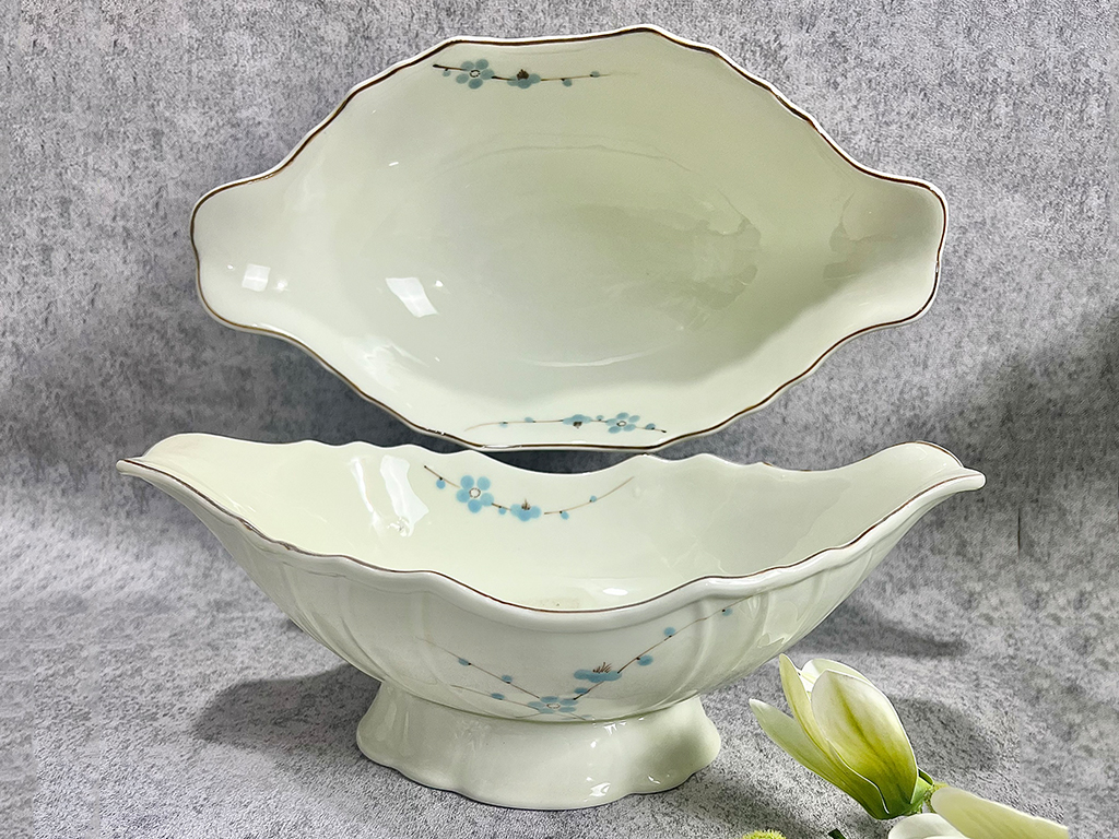 Bát đựng gà cúng hoa đào xanh bát tràng sứ men bóng đẹp 