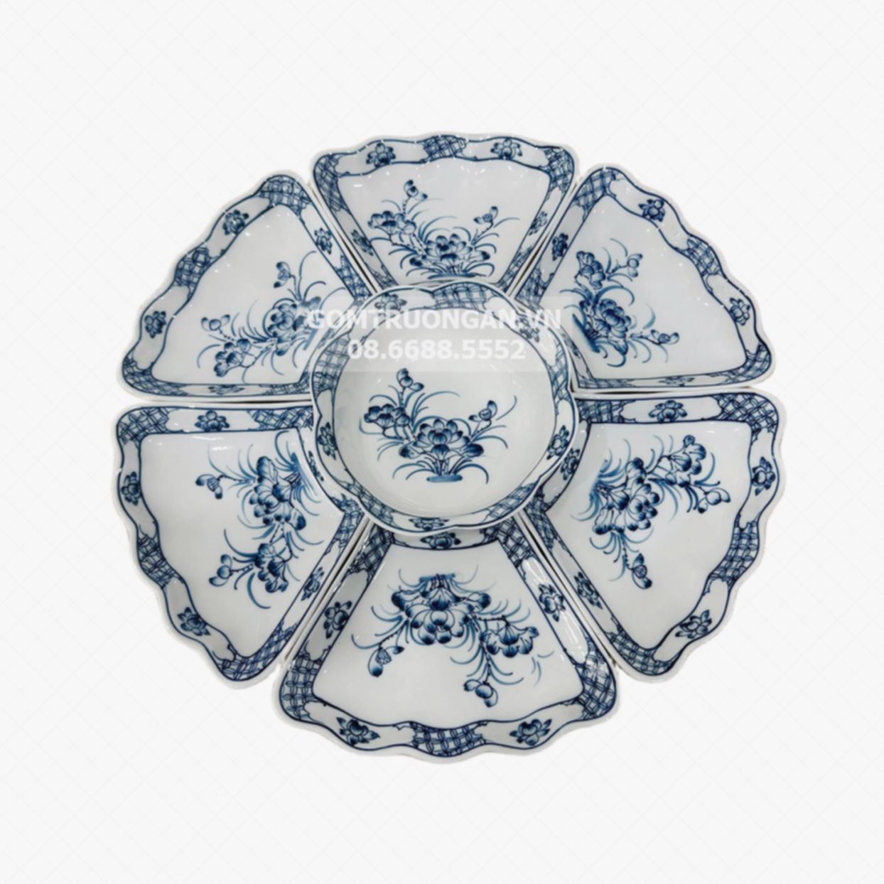 Bộ bát đĩa thờ cúng men trắng Hoa Sen 7 món Bát Tràng sang trọng 