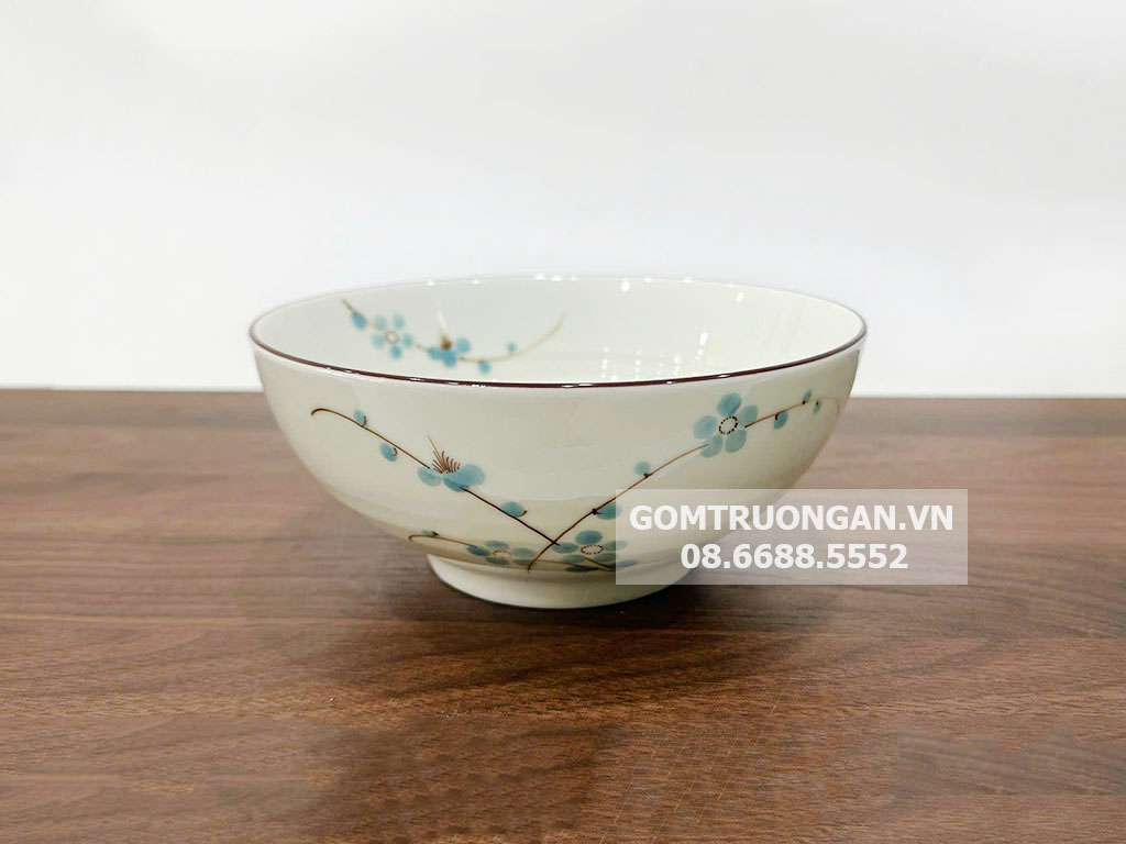 Bát tô men kem hoa đào xanh 20cm sứ Bát Tràng an toàn bền đẹp 