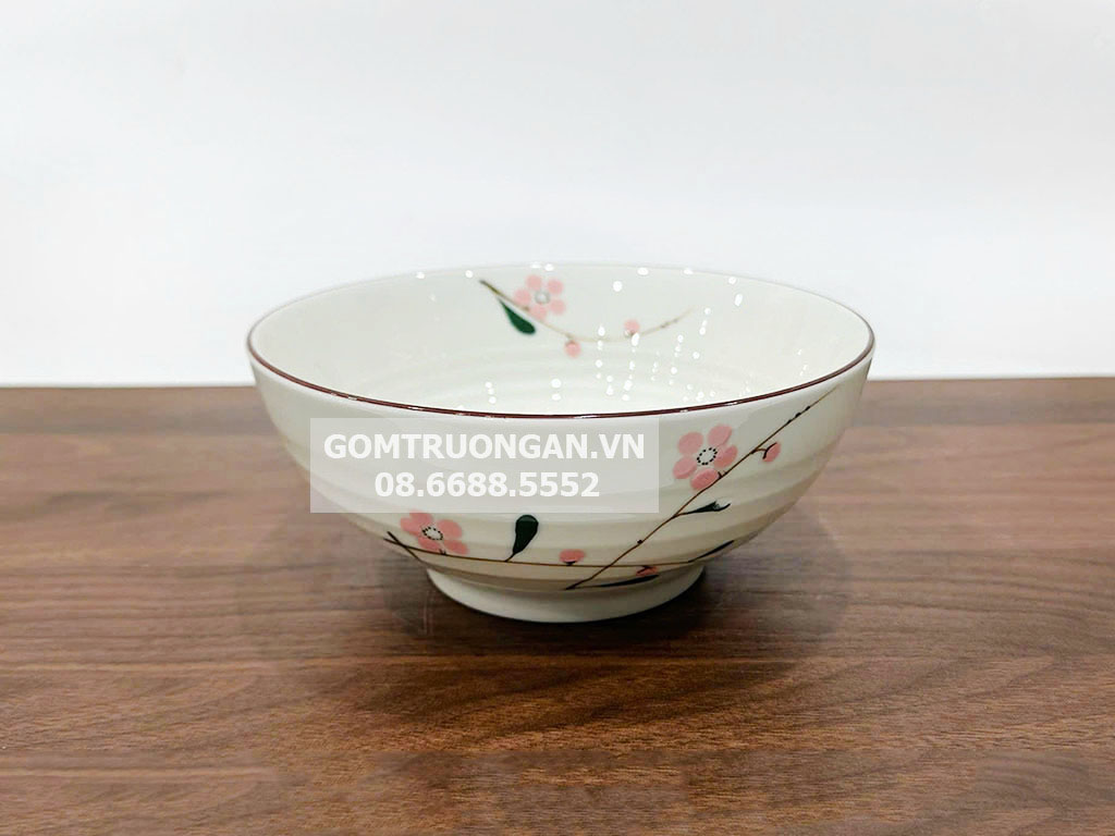 Bát tô sứ men kem hoa đào hồng 16 an toàn bền đẹp 