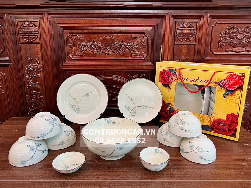 Bộ bát đĩa Bát Tràng 11 món cao cấp quà tặng sang trọng 