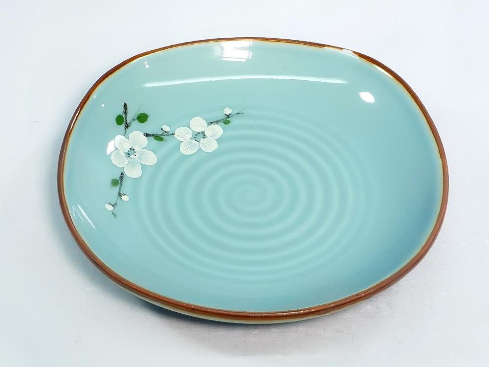 Bộ bát đĩa Bát Tràng 14 món men lam ngọc hoa Anh Đào cao cấp