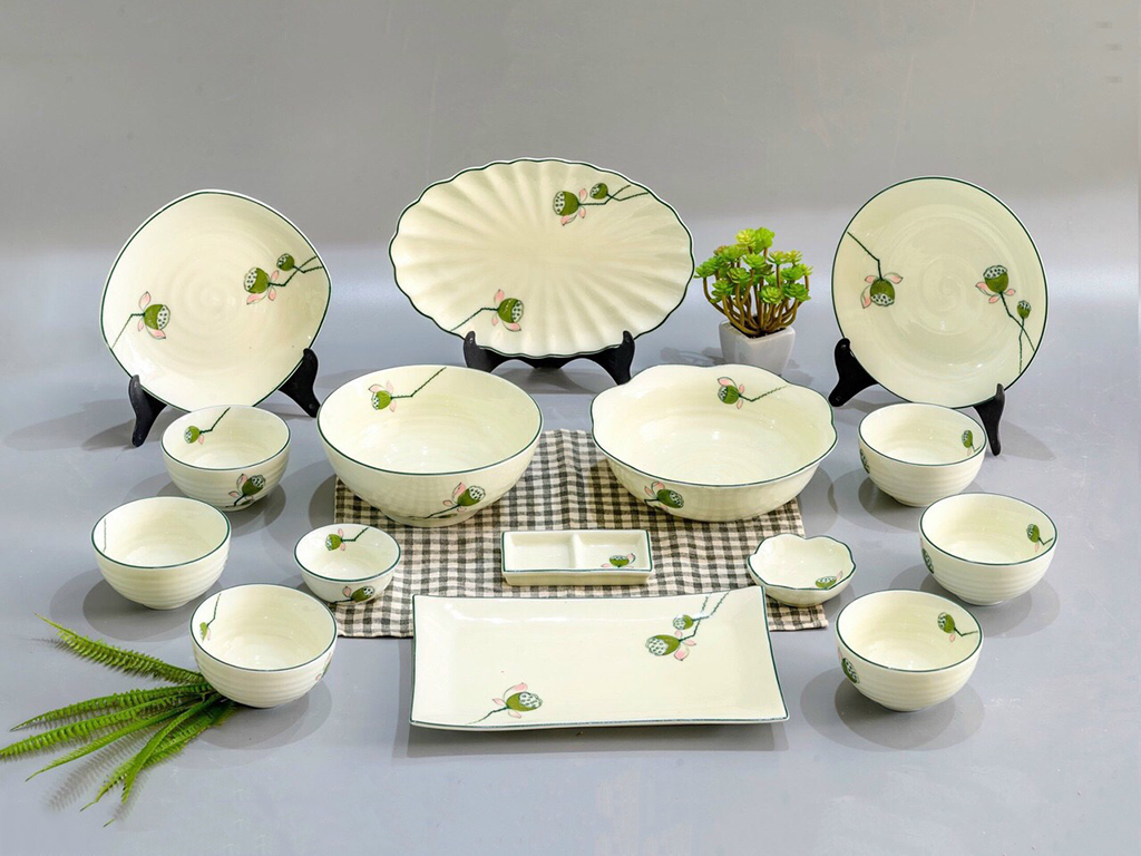 Bộ bát đĩa Bát Tràng nhụy sen 15 món sứ cao cấp sang trọng