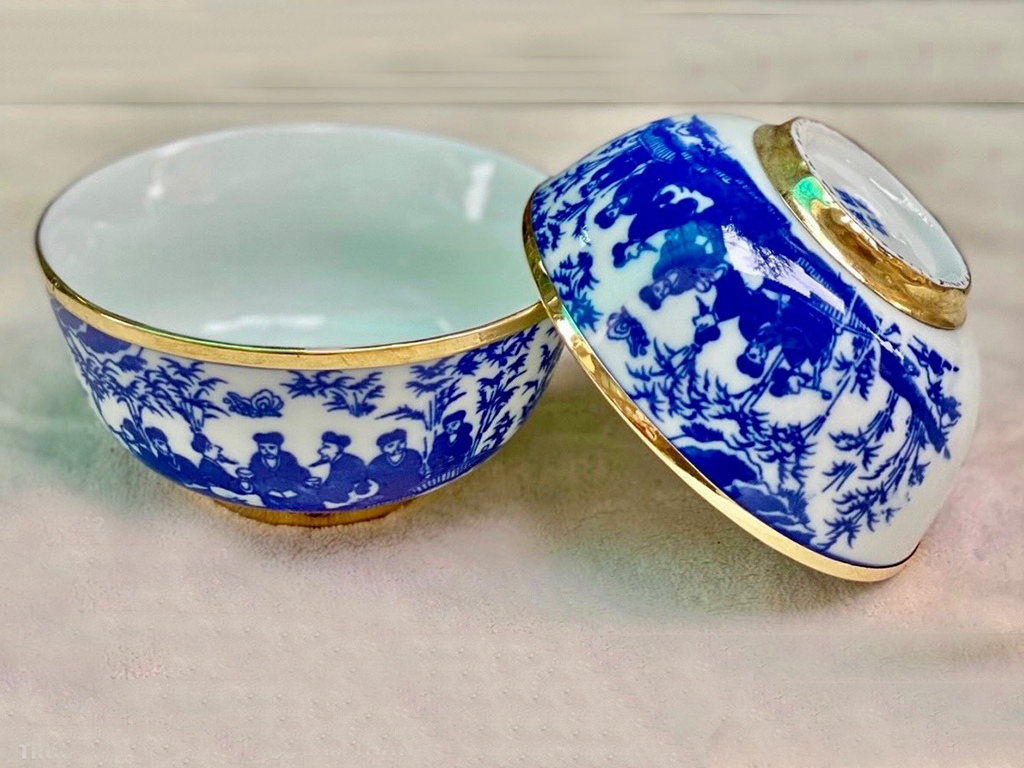 Bát thờ men lam Trúc Lâm Thất Hiền bọc đồng cao cấp trang nghiêm 