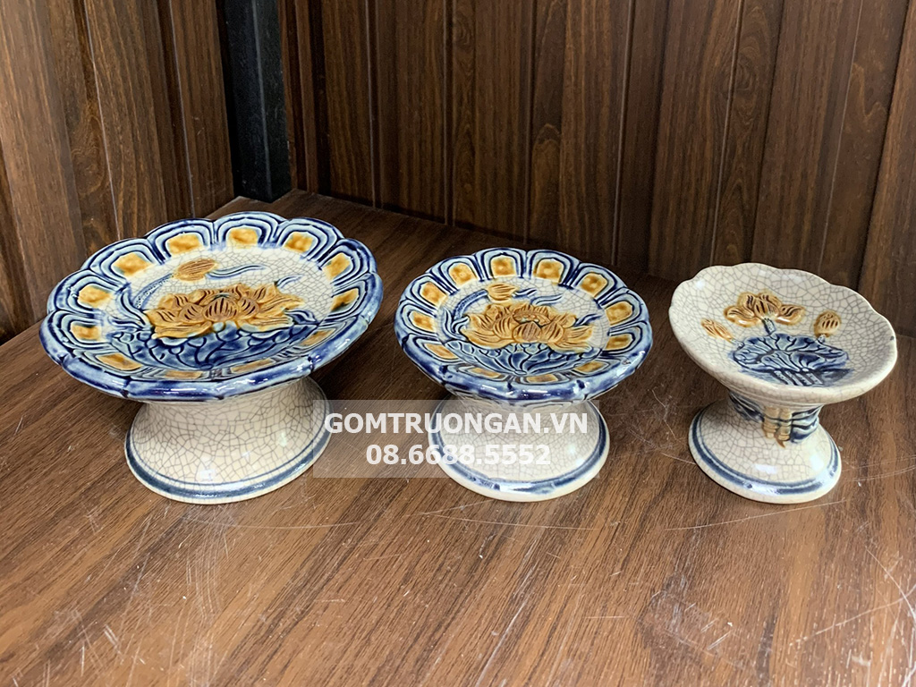 Chân nến men rạn Trường Xuân độc đáo cao cấp S2 hoa sen 