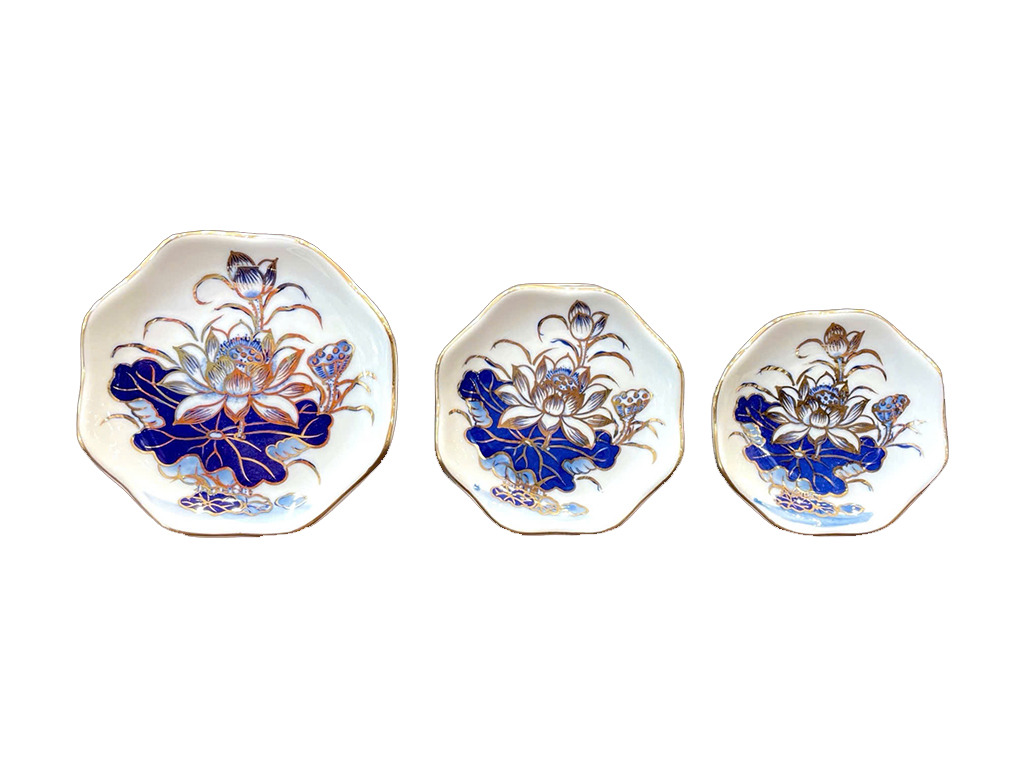 Chân nến men lam vẽ vàng Bát Tràng cao cấp Vạn Phúc Trường An 