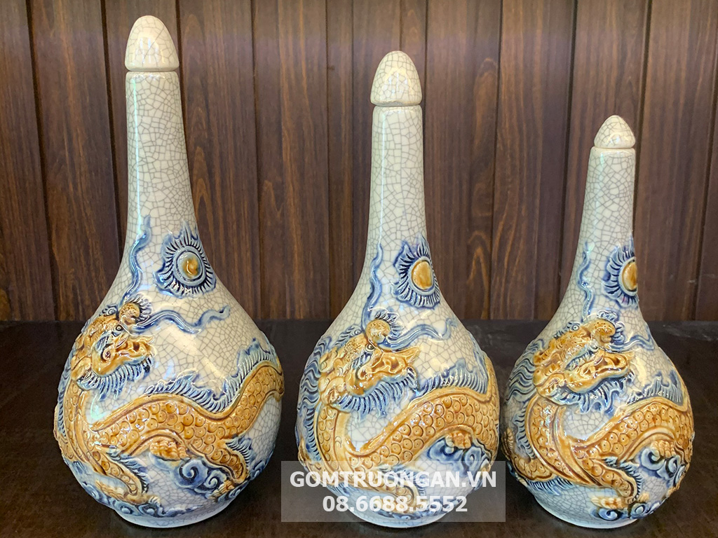 Nậm rượu men rạn nổi rồng Trường Xuân S2 bảo hành trọn đời 