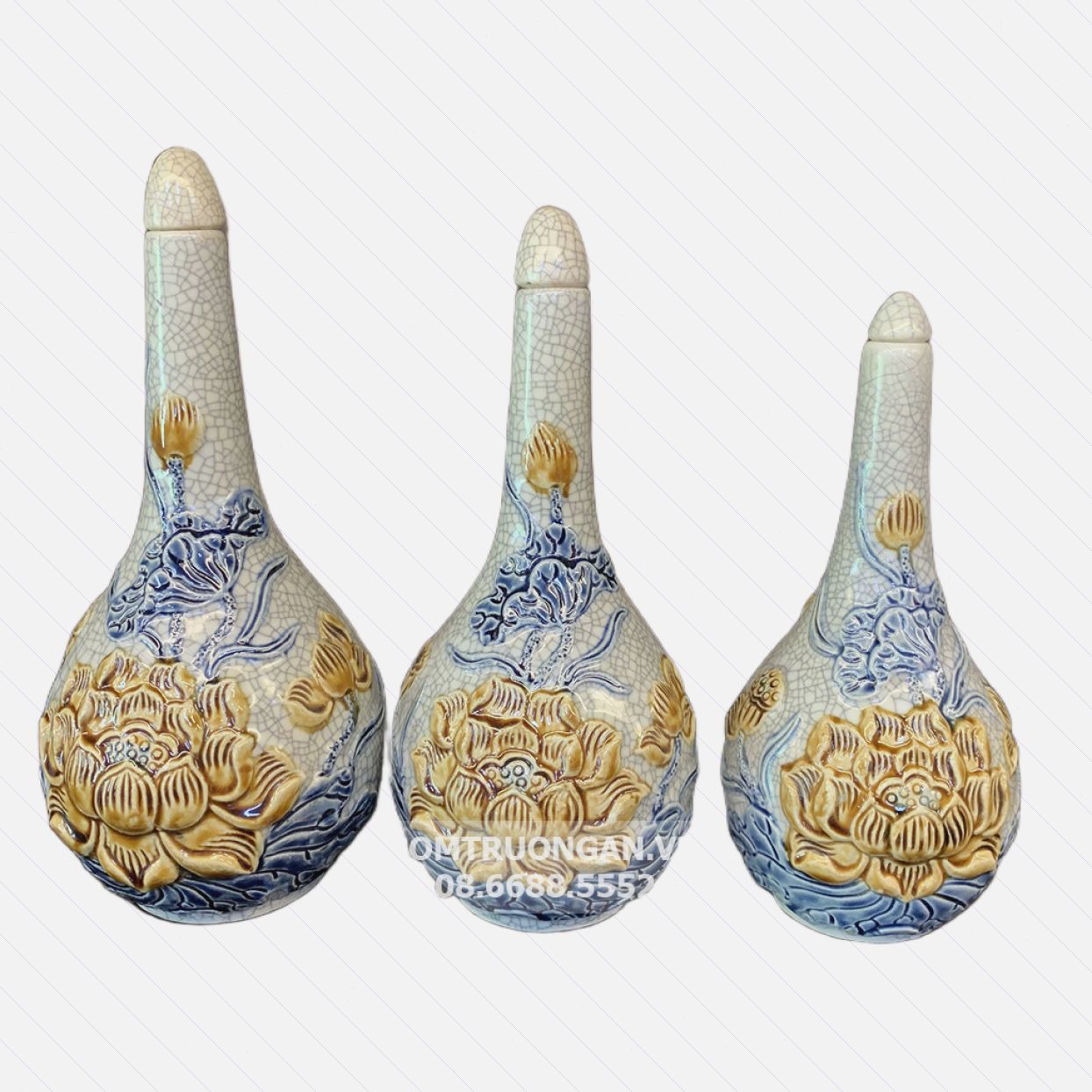 Nậm men rạn nổi Hoa sen cao cấp Trường Xuân S2 Bát Tràng 