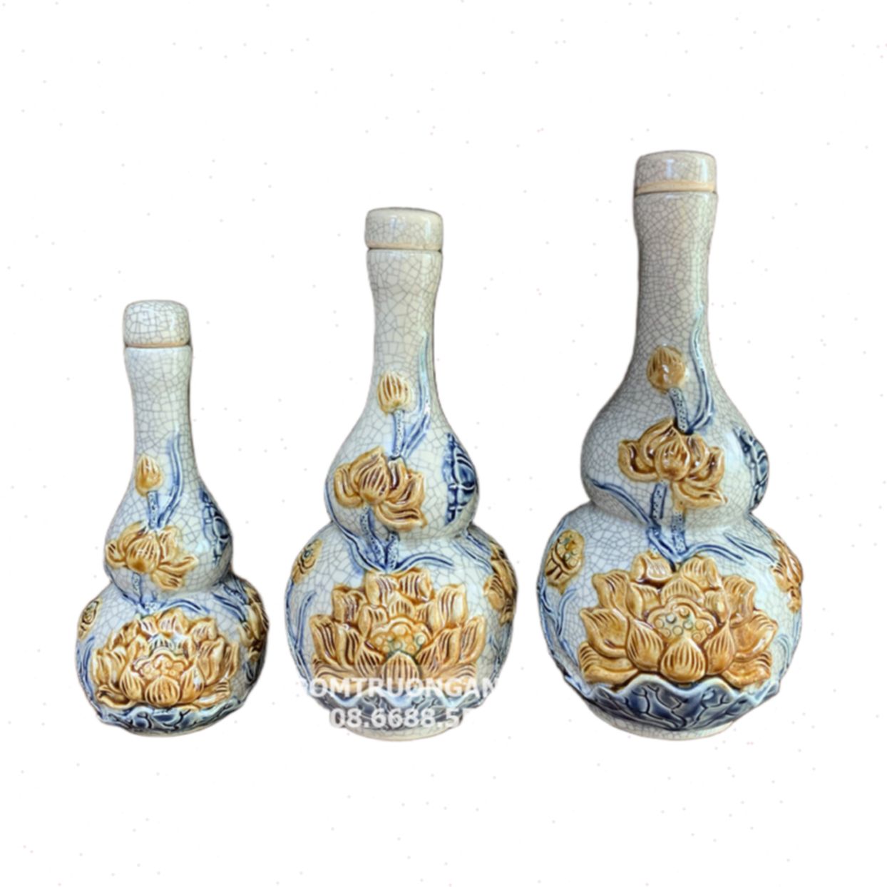 Nậm rượu men rạn nổi hoa sen Bát Tràng cao cấp Trường Xuân 