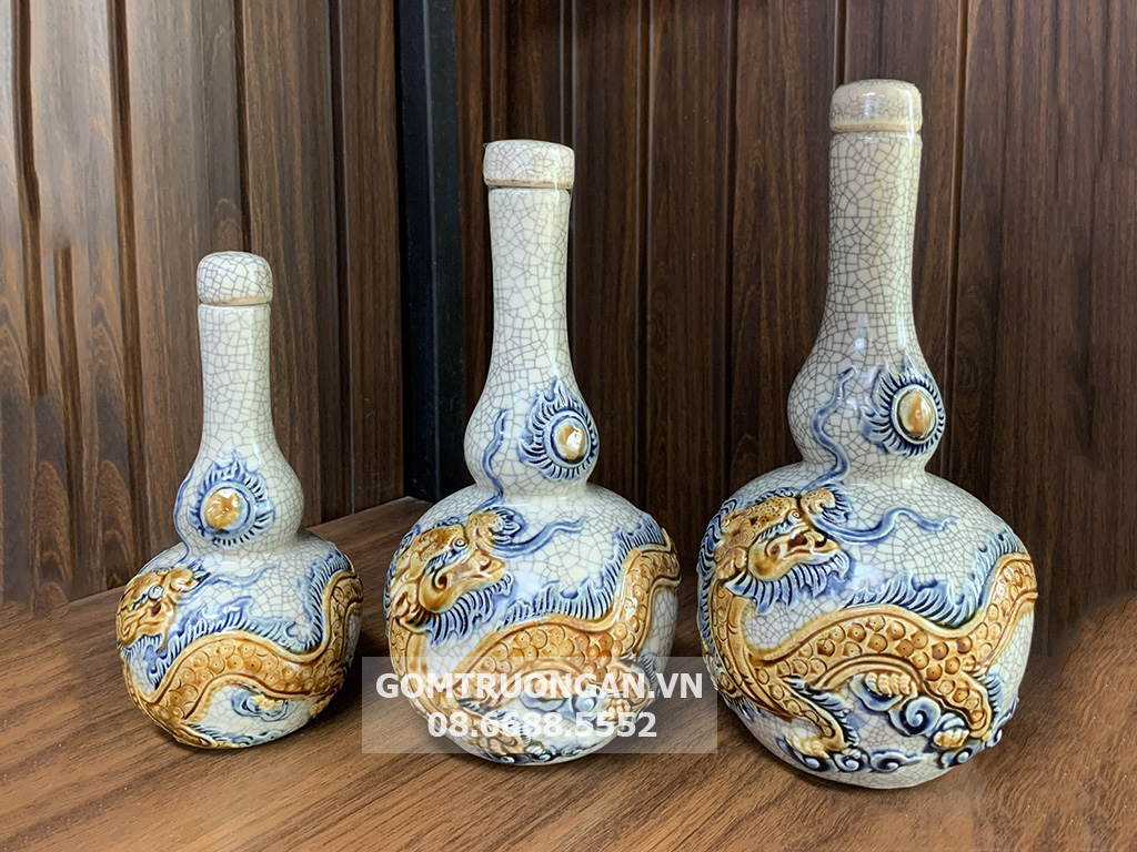 Nậm rượu men rạn nổi rồng Trường Xuân S3 cao cấp, bảo hành 