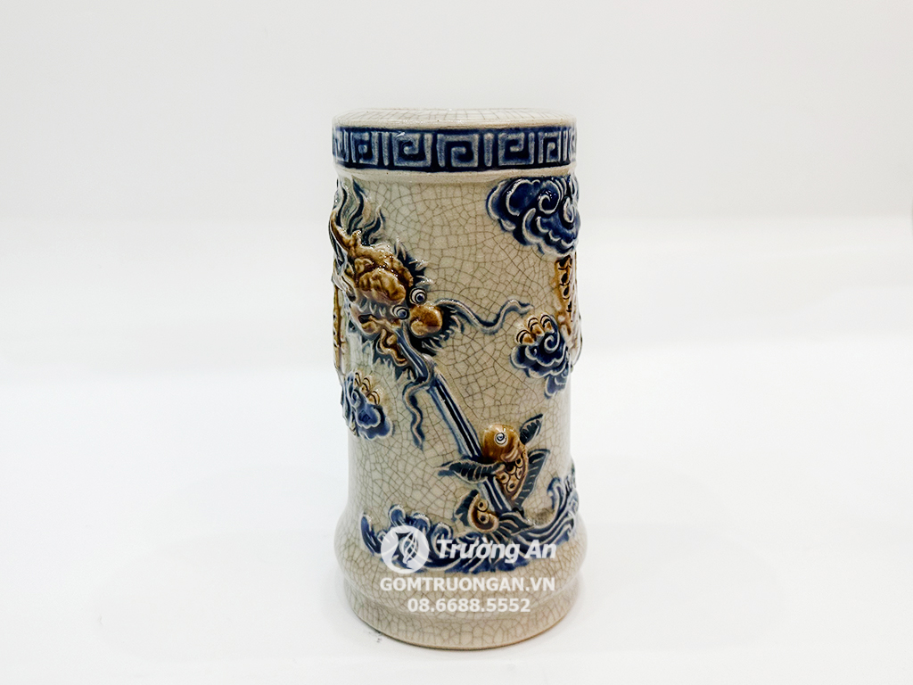 Ống hương Bát Tràng men rạn nổi Phúc Quý S2 chuẩn thờ 