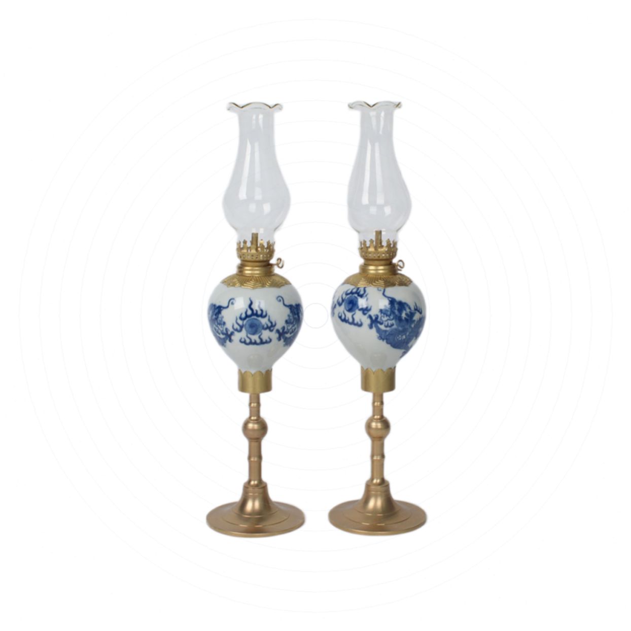 Đèn dầu men lam Bát Tràng vẽ rồng đẹp quả lê to thờ cúng 