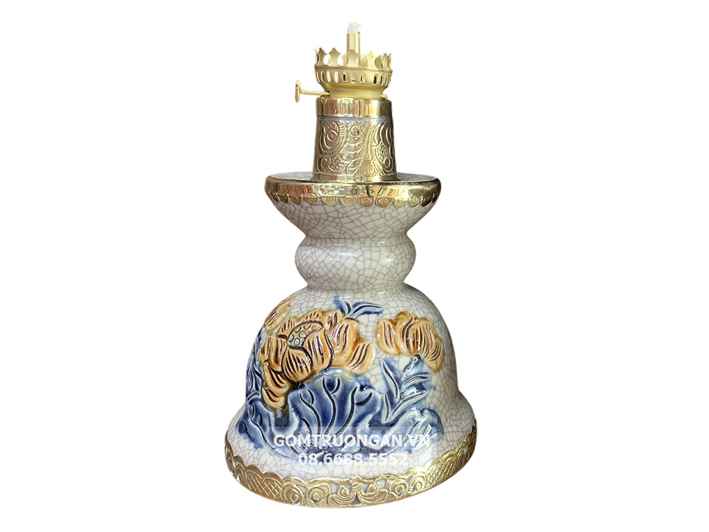 Đèn dầu thờ men rạn đồng hoa sen Trường Xuân S1 chất lượng cao 