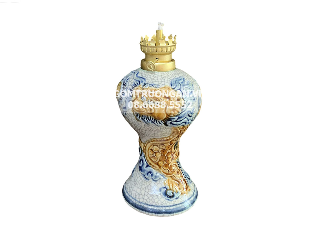 Đèn dầu thờ rồng men rạn Bát Tràng cao cấp Trường Xuân S2 