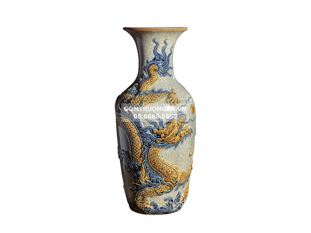 Lộc bình sứ men rạn nổi Rồng Trường Xuân 42cm trang trí đẹp 