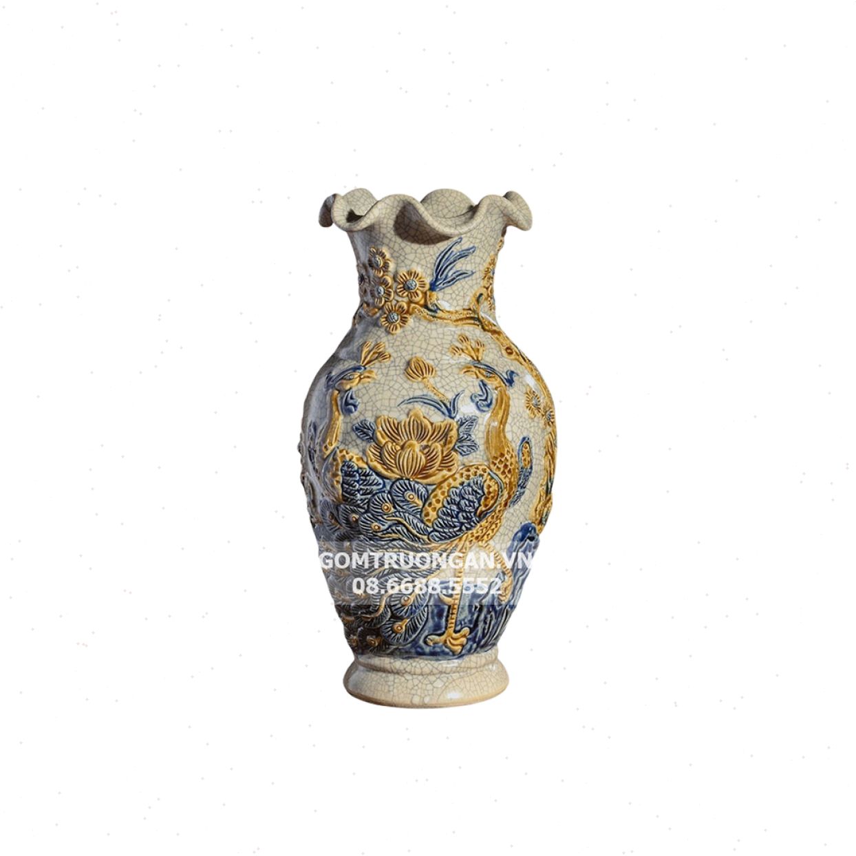 Lọ hoa thờ 32cm men rạn nổi cao cấp Công Đào Bát Tràng sang trọng 