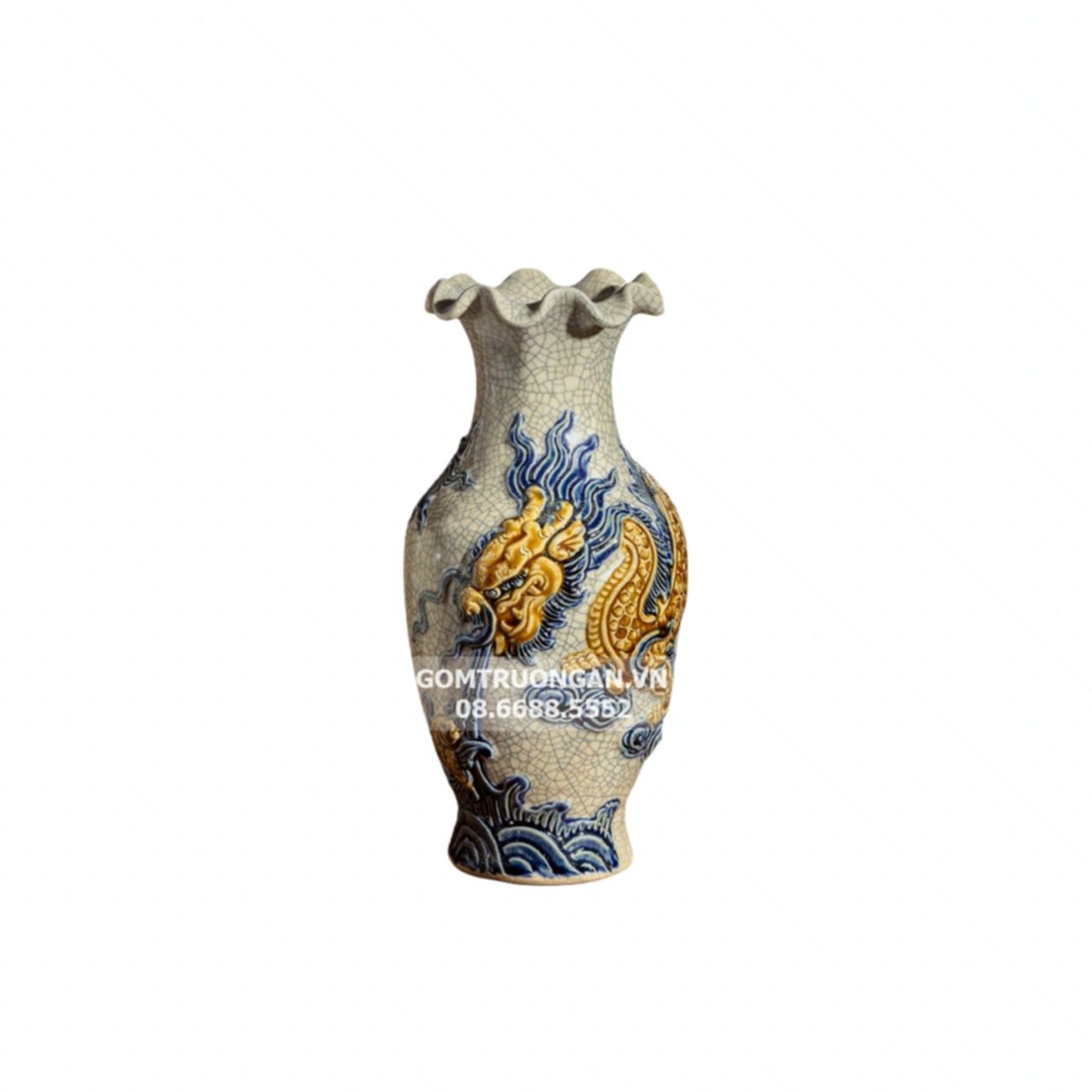 Lọ hoa thờ men rạn nổi Rồng cao cấp Trường Xuân 22cm Bát Tràng 
