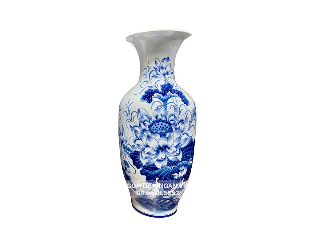 Lộc bình men lam hoa sen Bát Tràng cao 40cm sang trọng đẹp 