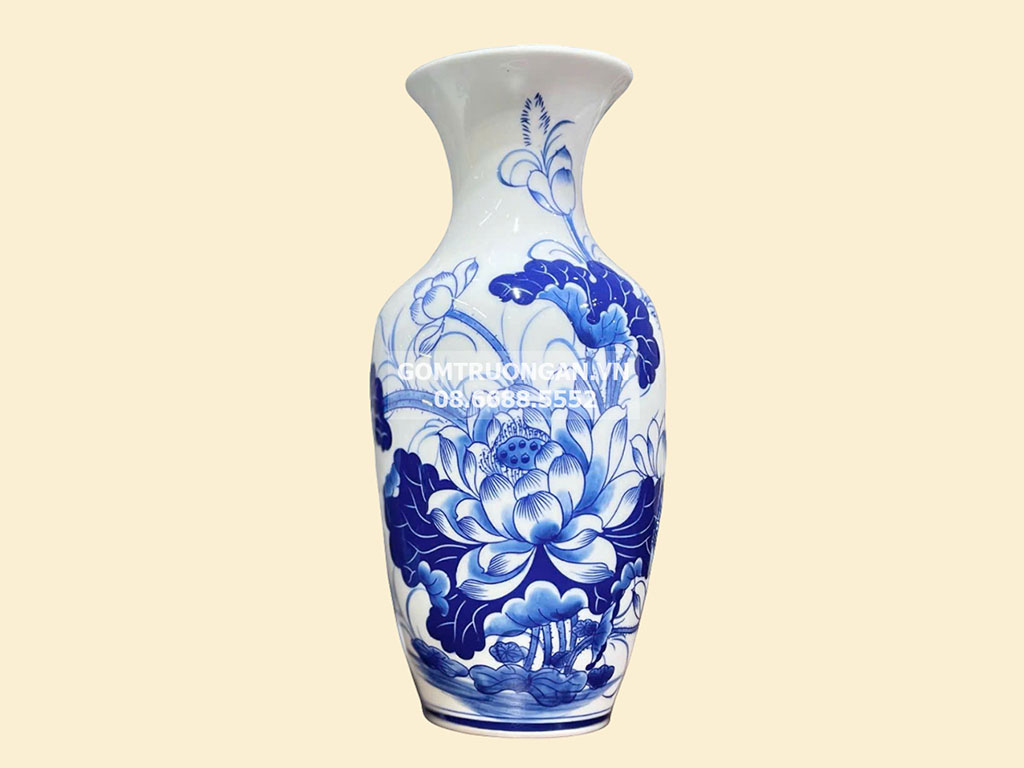 Lộc bình men lam hoa sen 40cm quà tặng phong thủy đẹp sang 