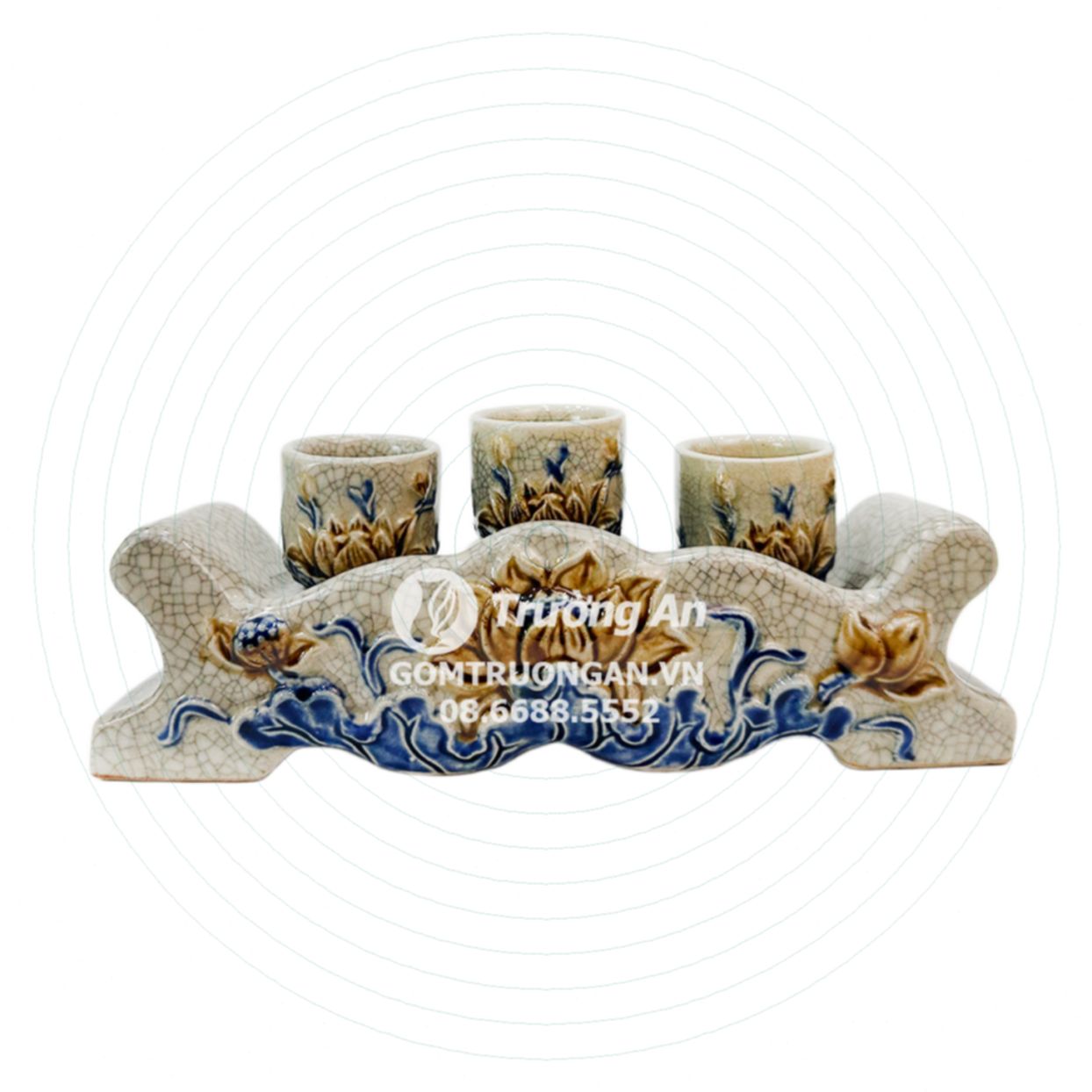 Kỷ chén rượu 3 ngai men rạn nổi Phúc Quý cao cấp sang trọng 