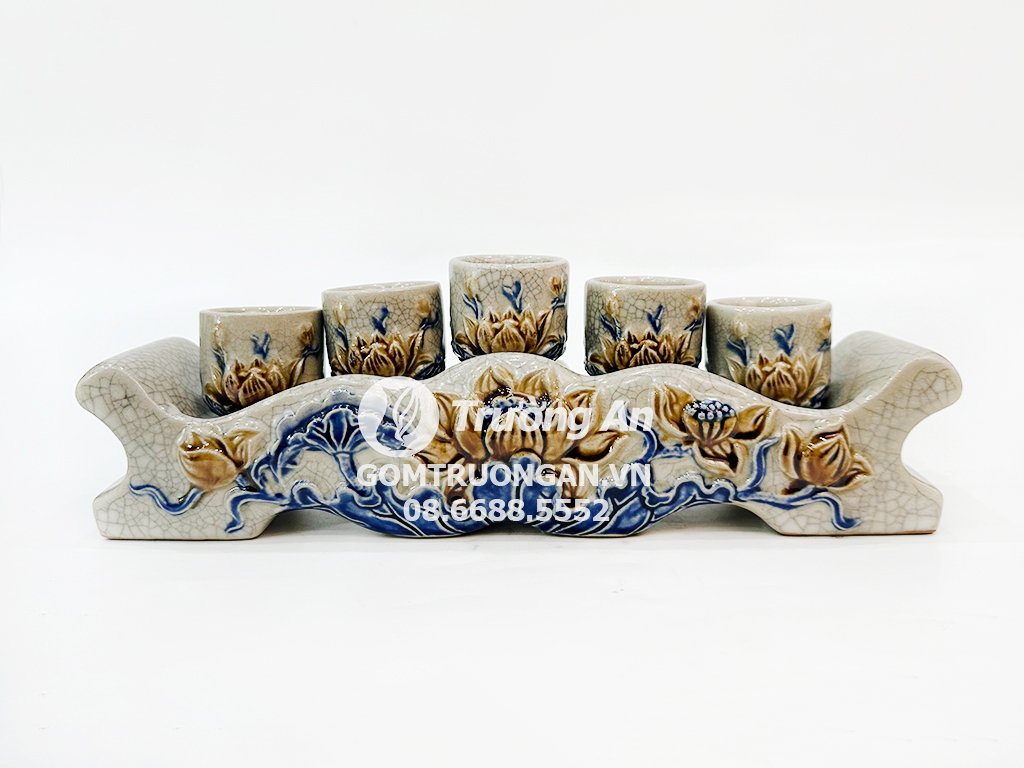 Chén rượu 5 ngai men rạn Phúc Quý sang trọng quà tặng ý nghĩa 