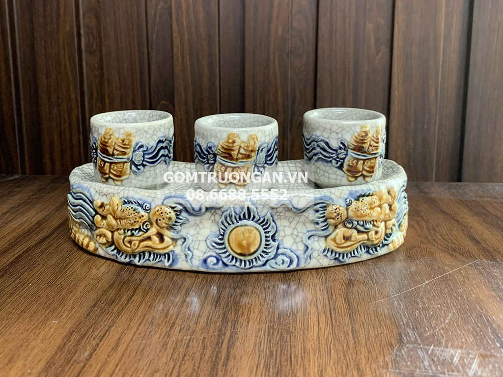 Kỷ chén rạn nổi rồng cao cấp Bát Tràng sang trọng Trường Xuân 