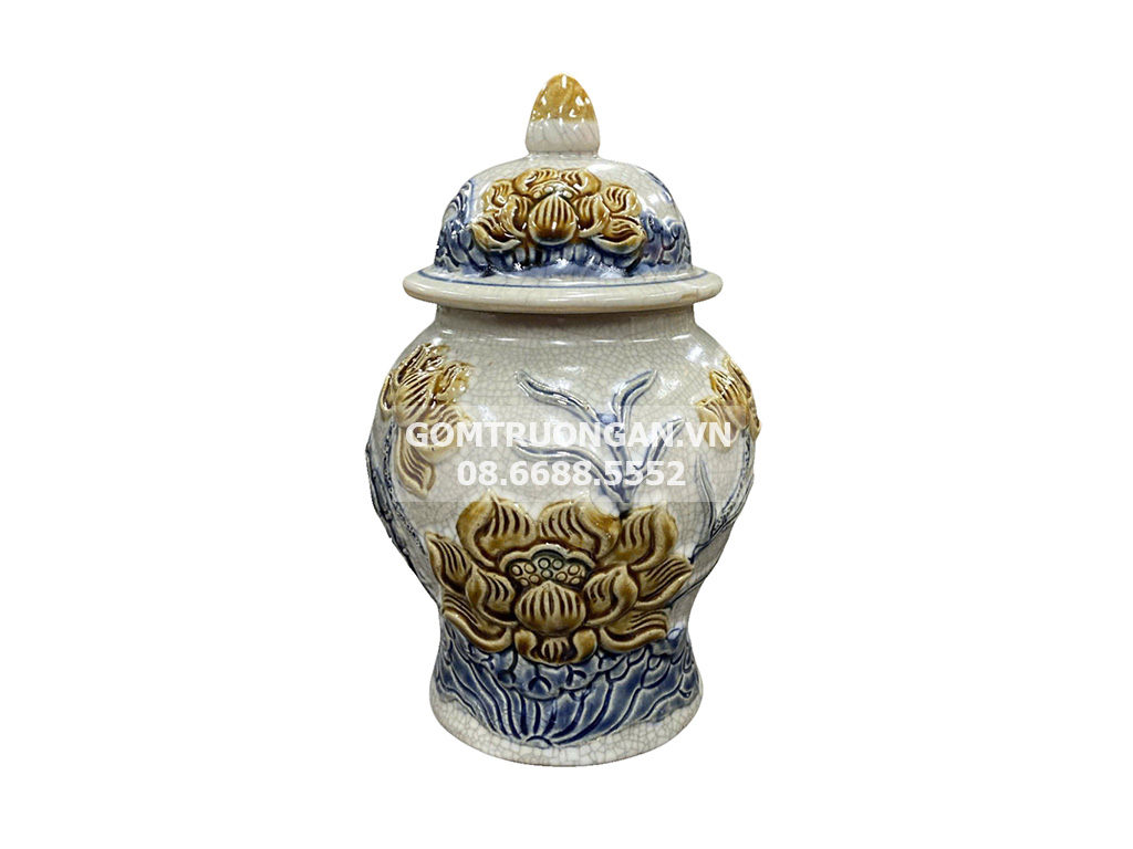 Chóe thờ men rạn nổi Hoa sen Bát Tràng cao cấp, bền đẹp 