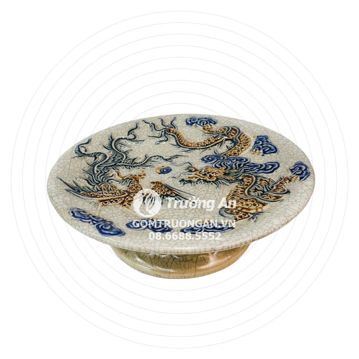 Mâm bồng men rạn 26cm Rồng Phượng Bát Tràng Phúc Quý sang trọng 