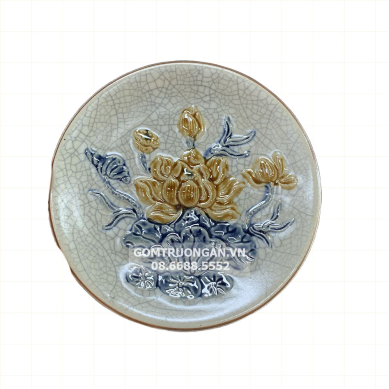 Đĩa trầu cau men rạn nổi Hoa sen Trường Xuân cao cấp sang trọng 