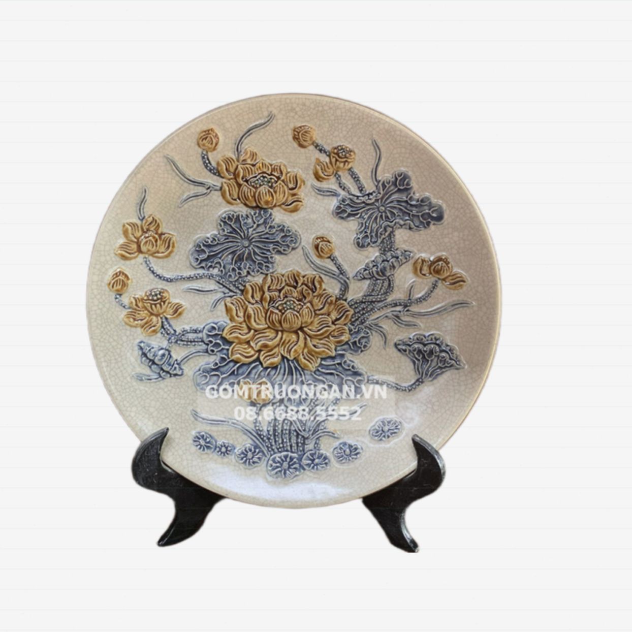 Mâm bồng hoa sen men rạn nổi 27cm Trường Xuân cao cấp độc đáo 