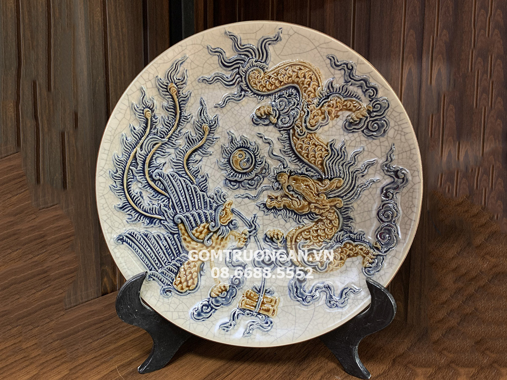 Mâm bồng men rạn Trường Xuân 27cm cao cấp sang trọng đỉnh cao 