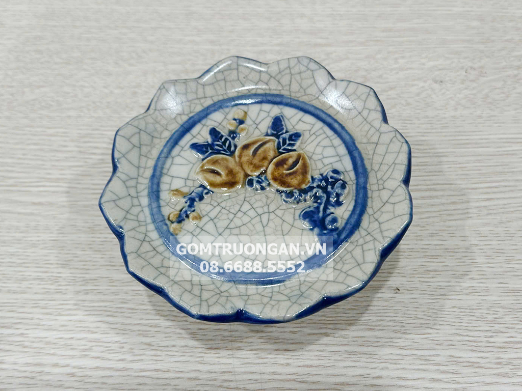 Đĩa trầu cau men rạn nổi Phúc Quý Bát Tràng 13.5cm sang trọng 