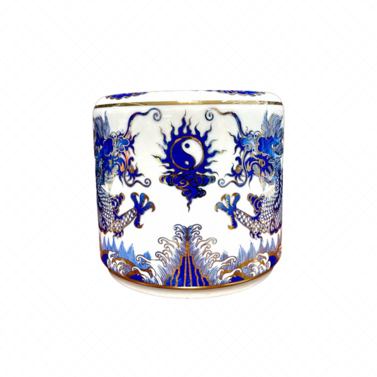 Bát hương Bát Tràng 12cm vẽ vàng Rồng Song Long sang trọng 