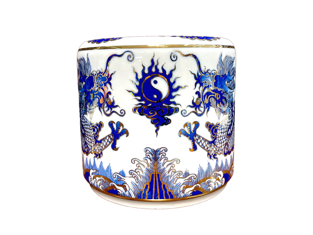 Bát hương vẽ vàng Bát Tràng 25cm Rồng Song Long độc đáo cao cấp 