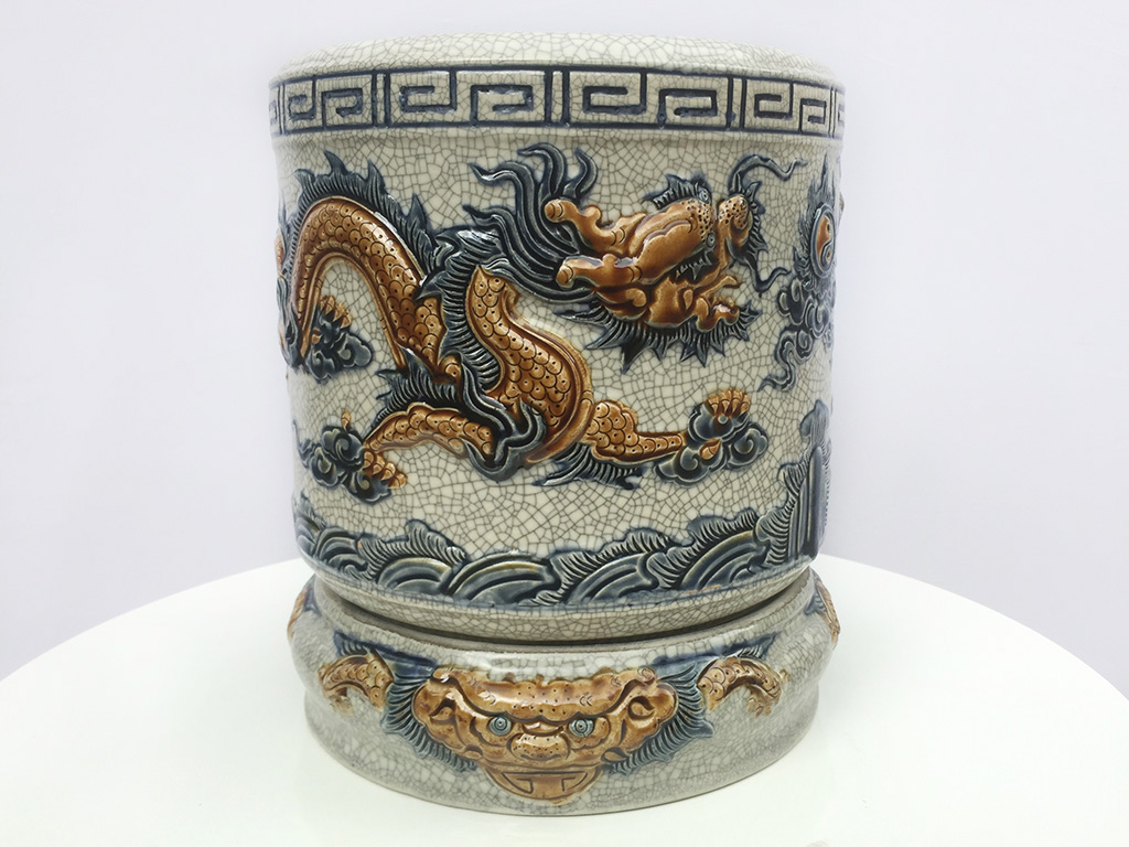 Bát hương men rạn rồng nổi Trường Xuân 14cm cao cấp thờ cúng Bát hương men rạn rồng nổi Trường Xuân 14cm cao cấp thờ cúng