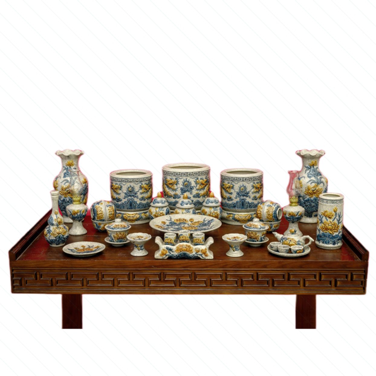 Bộ đồ thờ Bát Tràng men rạn đắp nổi rồng chuẩn 1m75 sang trọng 