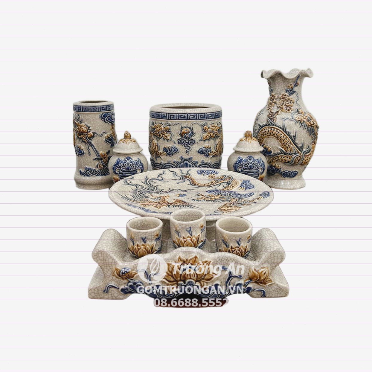 Bộ đồ thờ Bát Tràng men rạn Phúc Quý độc đáo sang trọng 