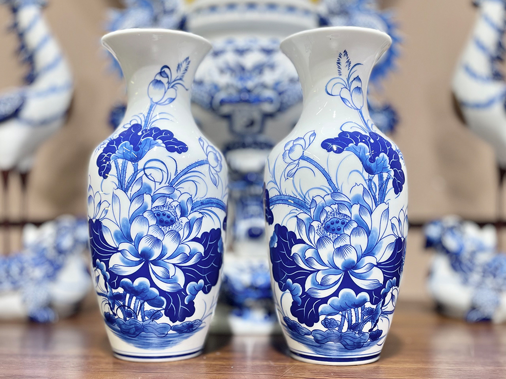 Bộ đồ thờ men lam Bát Tràng Trường An 12 món chuẩn phong thủy