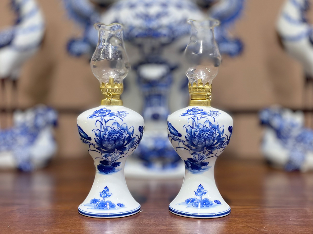 Bộ đồ thờ Bát Tràng men lam Trường An đẹp sang chuẩn 1m53