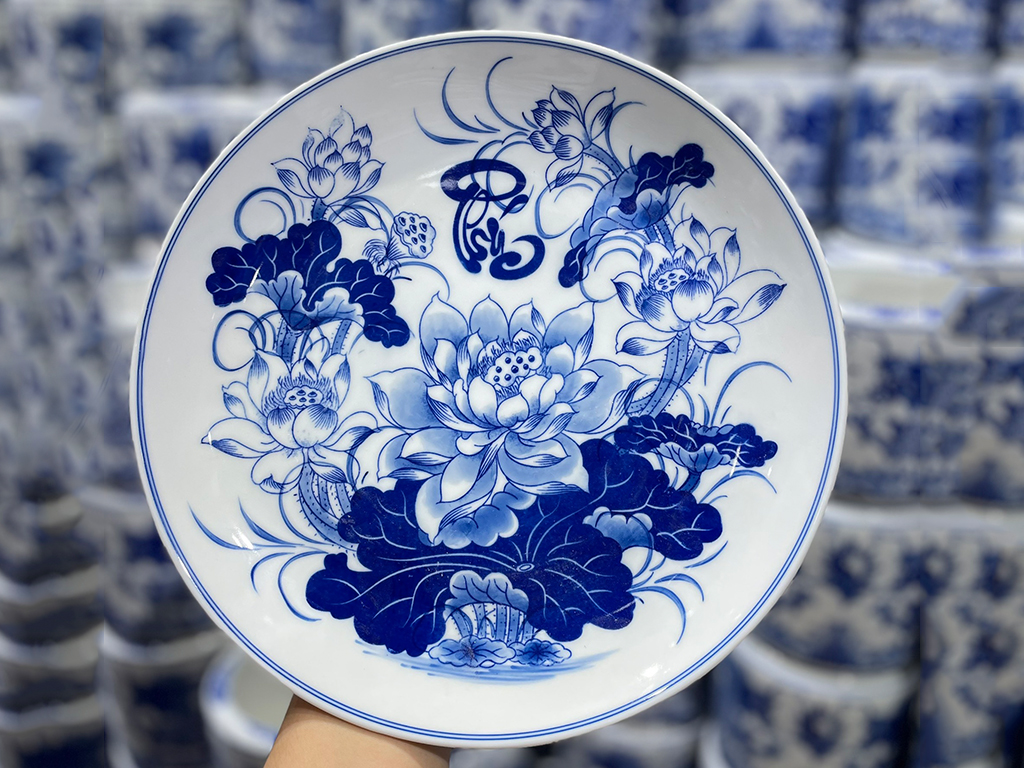 Bộ đồ thờ cúng Bát Tràng men lam cao cấp Trường An ban thờ 1m97