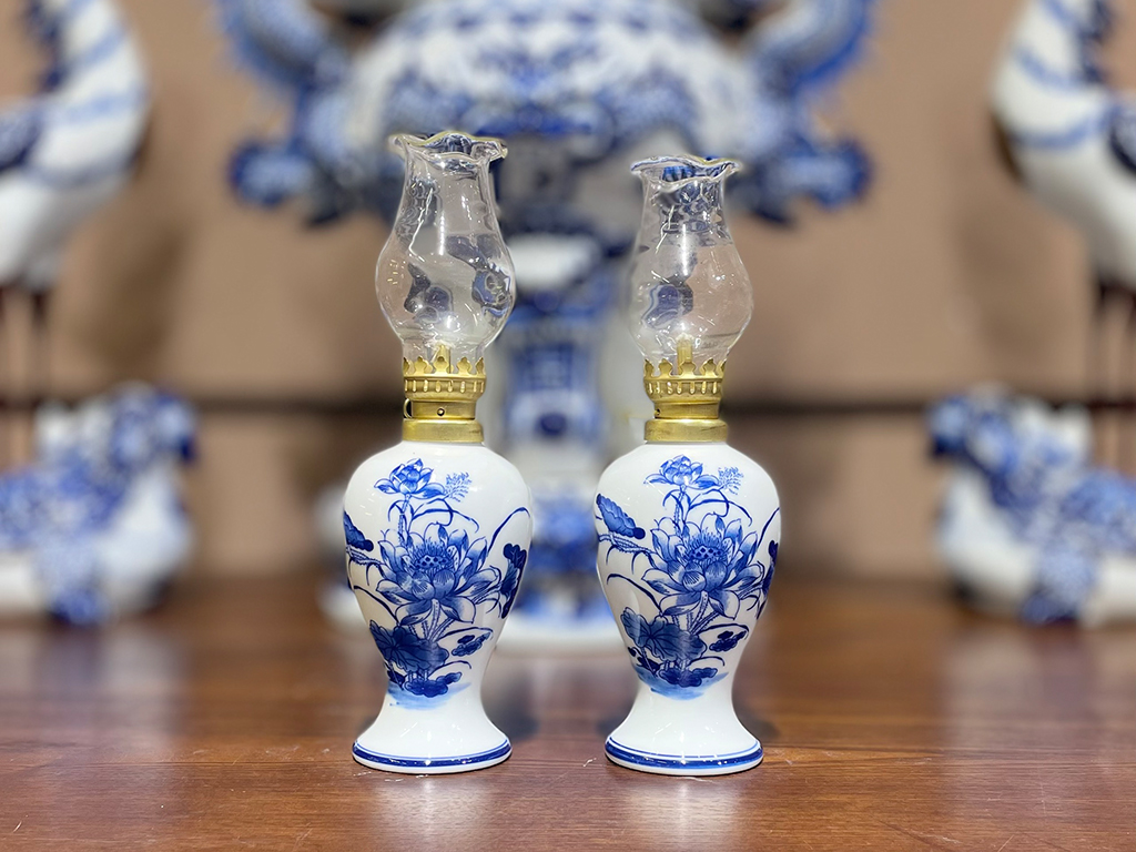 Bộ đồ thờ Bát Tràng men lam Trường An 2m17 đỉnh hạc sang trọng