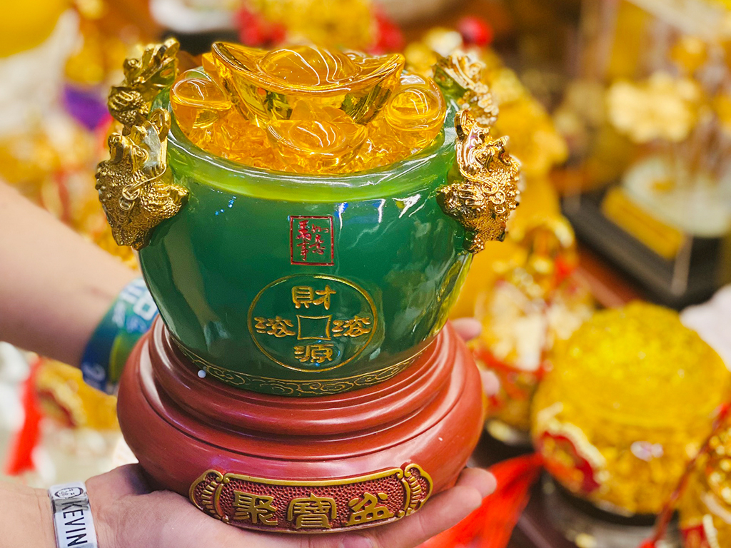 Bát tụ bảo ngọc xanh lục bảo lớn phong thủy may mắn 