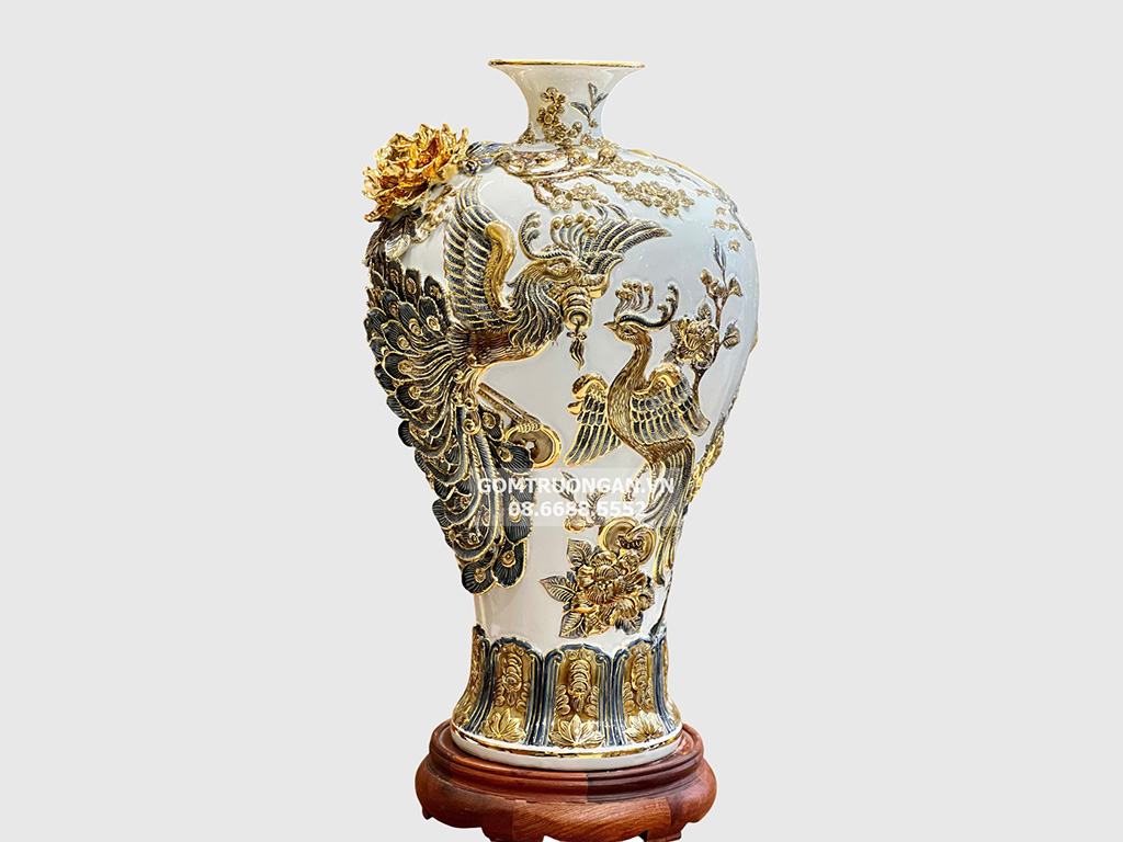 Mai bình men trắng cao cấp 55cm Công Danh Phúc Quý quà tặng sang trọng 
