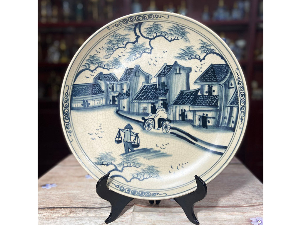 Đĩa sứ trang trí men rạn phố cổ Hà Nội 35cm quà tặng đẹp 